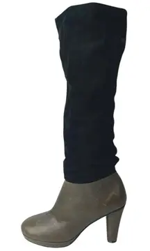 Joy Chen Women's Black Brown Suede Leather Round Toe Heeled Tall Boots Size 7