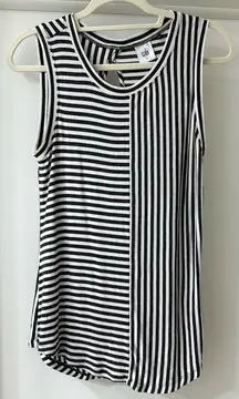 CAbi London Contrast Black & White Striped Tank Top, Size Small