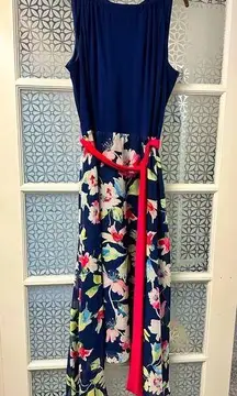 R&K navy sleeveless floral asymmetrical dress 18