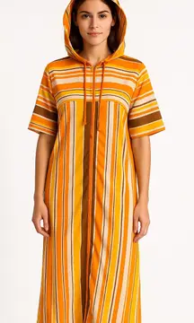 1970s Bard’s Toronto Striped Hooded Zip Caftan Dress vacation pool beach medium