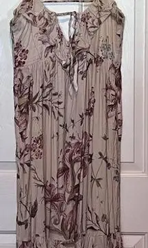 Chaser Maternity‎ Ruffled Beige Floral Maxi Dress Size M 44" Long x 15" PTP