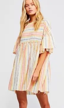 FREE PEOPLE Summer Nights Striped Mini Babydoll Dress Top Cotton Womens Small