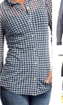 CAbi 736 NWOT Large Blue Checkered Mesh Button Down Blouse