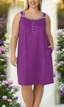 NWOT Aria Collection Cotton Purple White Polka Dot Tank Sleep Dress Mumu 3X