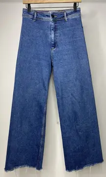 Zara The Marine Straight Jeans Wide Leg High Rise Women's 6 Blue Denim Classic