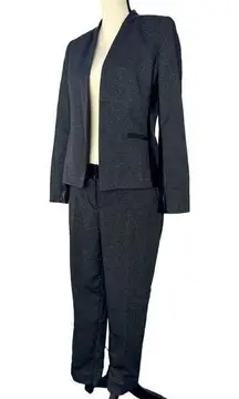 Vintage Worthington Grey Faux Leather Pant Suit Women Sz 4P Checks Plaid Pattern