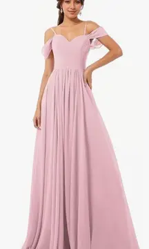 AZJINCOS A-Line Ruched Off-Shoulder Floor Length Chiffon Formal Gown Dress S