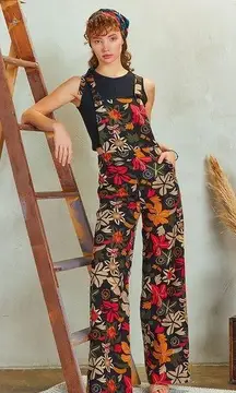 Floral Print Adjustable Buckle Straps Jumpsuit Pants Los Banditos