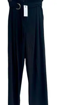 NWT Dynamite High Rise Peated Front Wide Leg Paperbag Pants Jet Black Women's 0