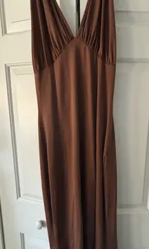 Satin Brown Maxi Dress