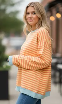 NWOT We The Free x FP OB1717006 Women's Sz M Classic Striped Crewneck Sweatshirt