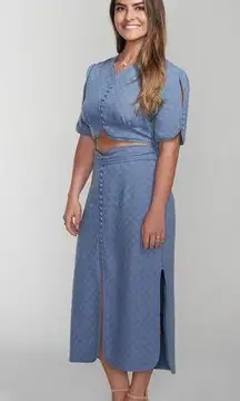 Coolrated Miami Linen Blend Crop Top & Midi Skirt Set Blue Women's Size XS