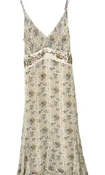 NWT SANDRO Robe‎ Imprime Brode Beaded Silk Midi Dress size 2