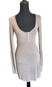 Skims Long Sleeve Henley Sleep PJ Dress‎ size S tan/light brown