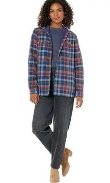 LL Bean Women's Plaid Flannel Lined Button Front Hoodie w/Pockets Medium