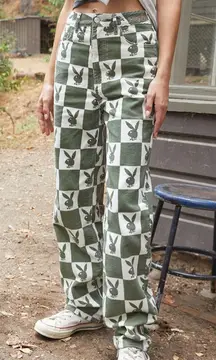 PlayBoy Game Of Bunnies Corduroy Green Checkered 90's Boyfriend Jeans‎ Sz 27