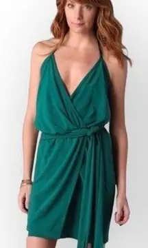 Haute Hippie new  ༄ Halter Wrap Cocktail Party Mini Dress༄ Emerald Green ༄ Large