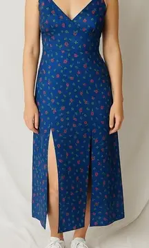 Vintage Miss Elaine‎ Blue Floral Maxi Nightgown Large Satin Slip Dress Cottage