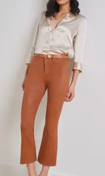 L'Agence Womens Kendra‎ Coated Cropped Flare Flat Front Raw Hem Jeans Pants Java