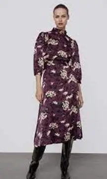 ZARA  purple satin flowy midi dress with back cut out XS