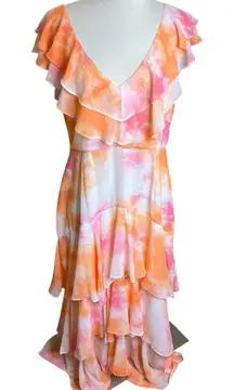 WAYF Maxi Dress Womens XL Tie Dye Chelsea Tiered Ruffle Passion Flutter Sleeves
