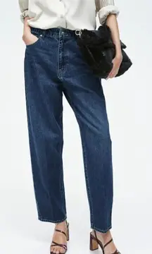 H&M High Rise Tapered Baggy Jeans Dark Blue Size 10 Relaxed Ankle