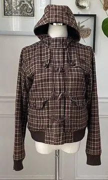 The North Face Y2KBellflower Brown Plaid Houndstooth Bomber Wool Jacket S