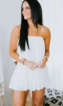 White Pleated Tiered Romper