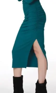 NWT BOBI Los Angeles‎ Shirred Split Midi Skirt in Mystic Teal Size XL