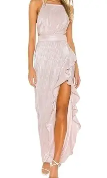 Michael Costello X Revolve Women’s Size XS Light Pink Crinkle Henrik Ruffle Gown