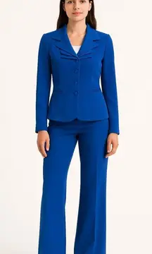Business Royal Blue Pantsuit Set Wide Leg Trousers & Blazer Women’s M Career