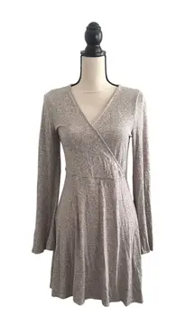 Light Brown Bell Sleeve Fit & Flare Faux Wrap Dress  size 6 Small Mini