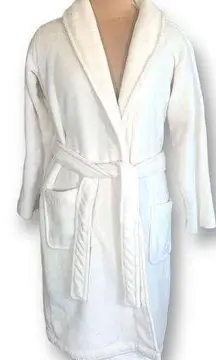 Pottery Barn Robe White Ultra Plush Spa Style Terrycloth Embroidered Detail