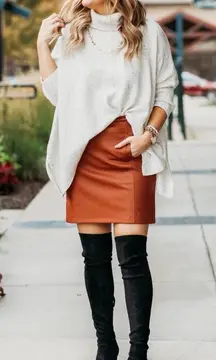 Ann Taylor LOFT‎ Tan Faux Leather Mini Skirt  Sz12 Brown Fall Skirt Chic Style