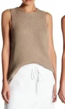 Vince Chunky Waffle Knit Sweater Tank Khaki Small