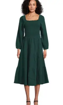 beach lunch lounge Forest green boho peasant farmhouse style maxi dress