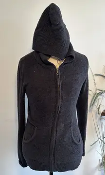 Barefoot Dreams CozyChic Lite Knit Black Zip‎ Up Sweater Hoodie Size Small