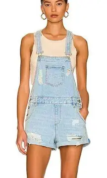 Revolve Superdown Meghan Distressed Short Overalls Shortall Denim Light Wash L