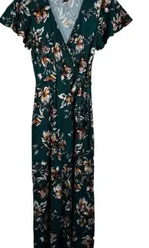 Fortune + Ivy Irene Faux Wrap Maxi Dress Women's Medium Green Floral V-Neck