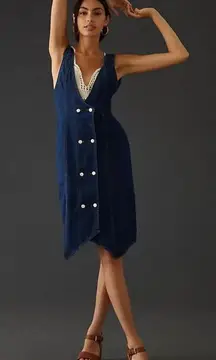 Pilcro Denim Vest Midi Dress far wash button up down double v neck knee length