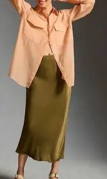 Anthropologie BY  | The Elyse Slip Skirt Dark Olive Green Size Zip | Size Small