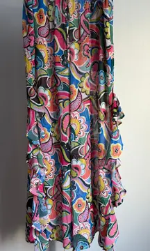 Bleu Rod Beattie sheer paisley ruffle wearable Art‎ drawstring pants sz S