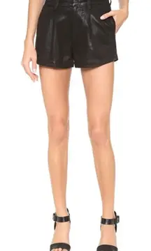NWT 7 For All Mankind Black Leatherette Shorts Pleated Sz Med/8-10 Vegan Leather