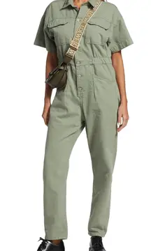 NEW Free People Marci Short Sleeve Coverall Jumpsuit in Washed Army Green Y2K Sm