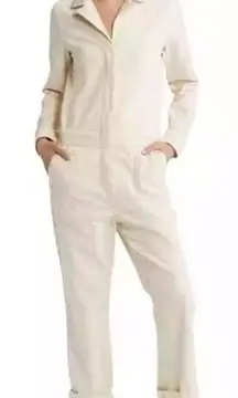 Faherty Jumpsuit Womens Large  Overland‎ Twill Cream Long Sleeve Organic Cotton