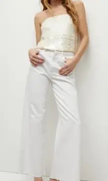 Veronica Beard Taylor High-Rise Wide-Leg Jeans Cropped Frayed White Size 27