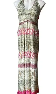 Shoreline Wear Foil Crackle Print Halter Maxi Dress, Sz S/M