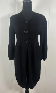 vince women's Medium black wool blend button-up Long cardigan Puff Sleeve