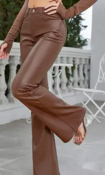 SheIn brown leather flared pants