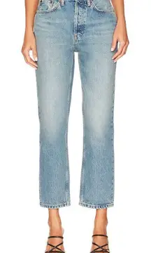 RE/DONE 70's Stove Pipe Straight Leg Jeans in Cool Medium Blue